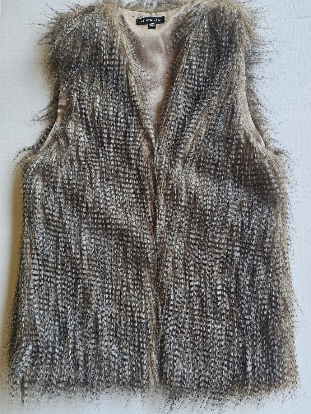 Brown and Gray Faux Fur Sleeveless Vest